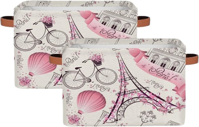 Storage Basket Floral Paris Eiffel Tower, Large Foldable Organizer Storage Bins - Image 3