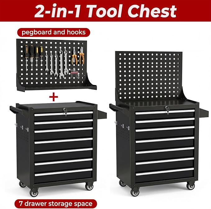 Rolling Tool Chest with Wheels, 7 Drawers Tool Storage Cabinet, Portable Metal - Image 3