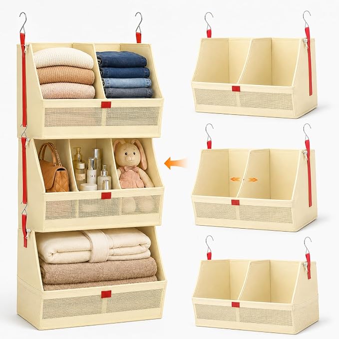Fabric Hanging Closet Organizer Heavy Duty Shelf Hanging Storage Towel Clothes by Unknown