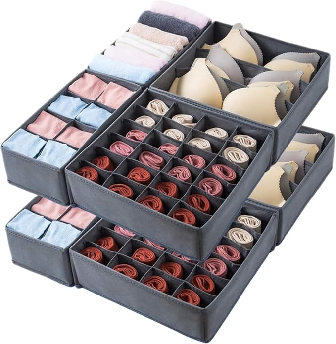 Dresser Drawer Organizer 8 Pack Clothes Underwear Sock Storage Dark Gray Drawer - Image 3