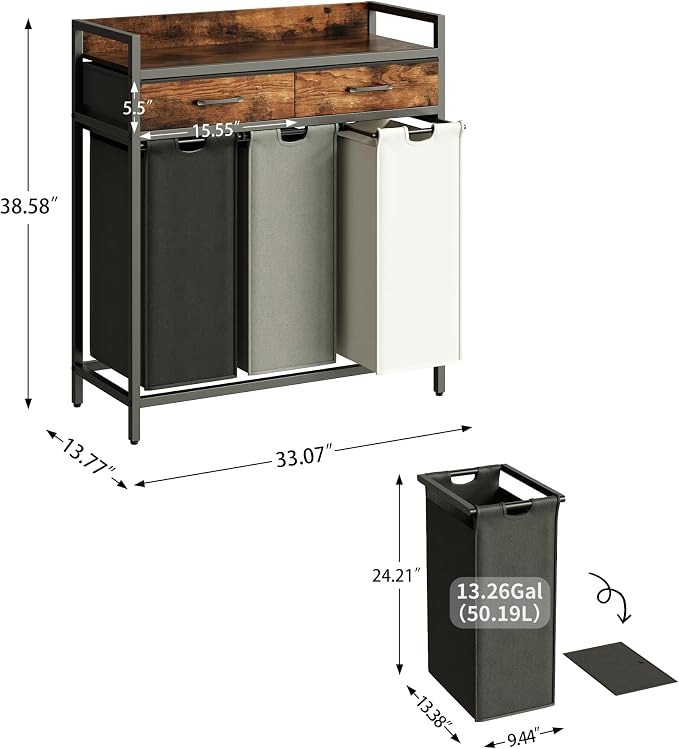 Herture Laundry Sorter 3 Section Laundry Hamper - Image 3