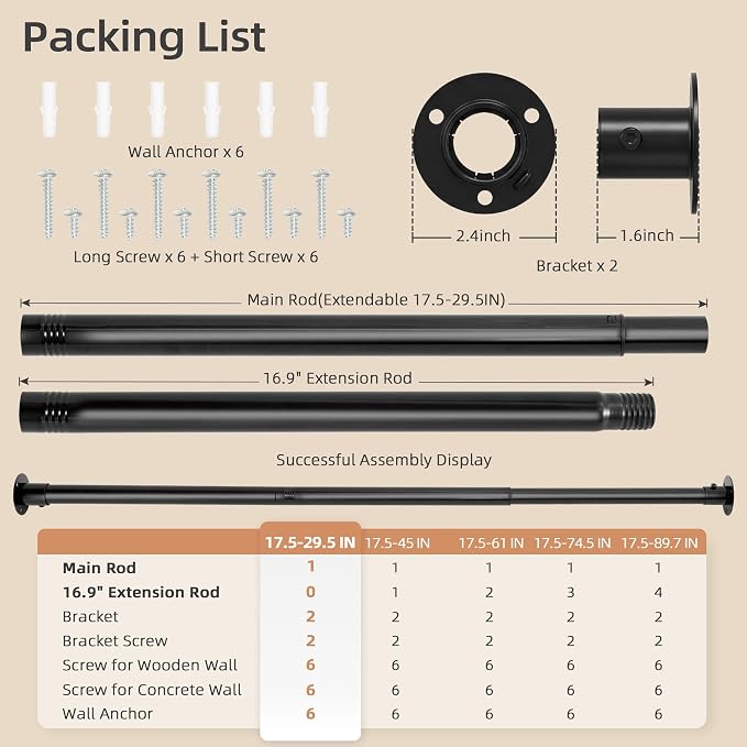 STORAGE MANIAC Closet Rods for Hanging Clothes 17.5 to 29.5 Inches Heavy Duty - Image 4