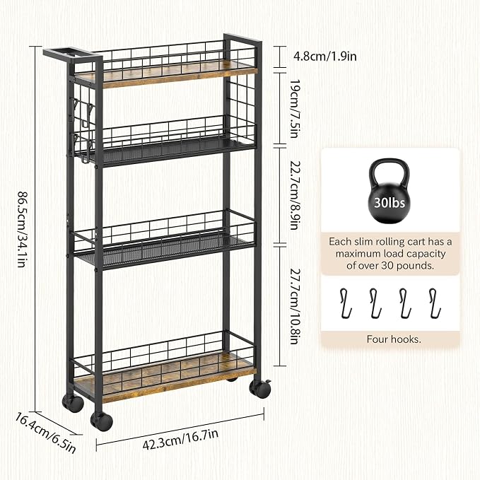 LASZOLA Slim Storage Cart Narrow Shelving Unit - Image 3