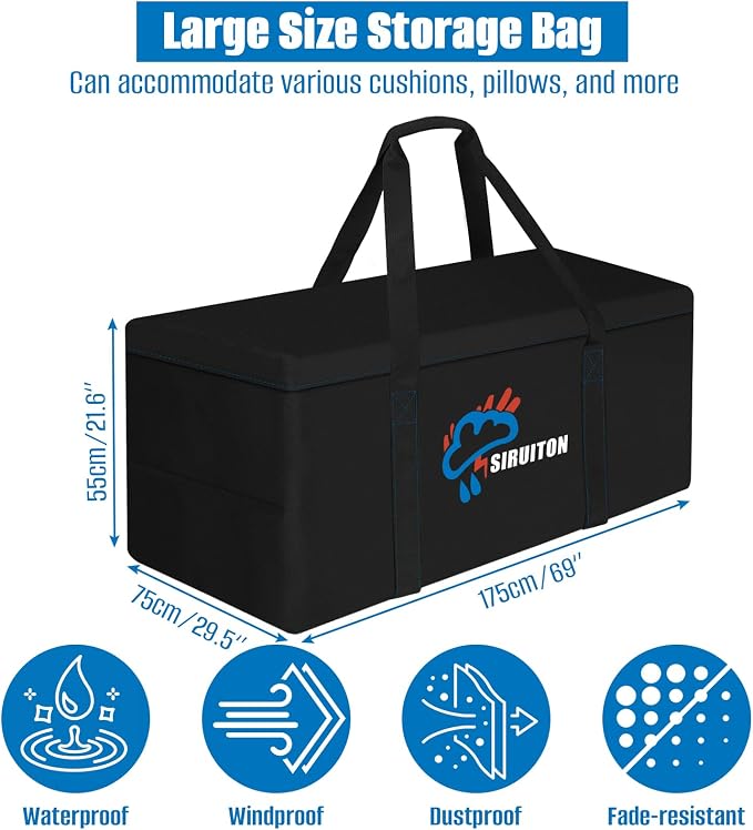SIRUITON 2Pack 69”L x 29.5”W x 21.6”H-2P, Outdoor Cushion Storage Bag, Patio - Image 2