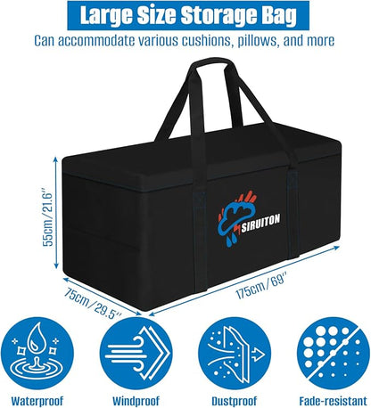 SIRUITON 2Pack 69”L x 29.5”W x 21.6”H-2P, Outdoor Cushion Storage Bag, Patio - Image 2