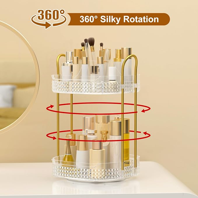 360 Rotating Makeup Organizer 2 Tier, Large Skincare Clear Make Up Storage - Image 4