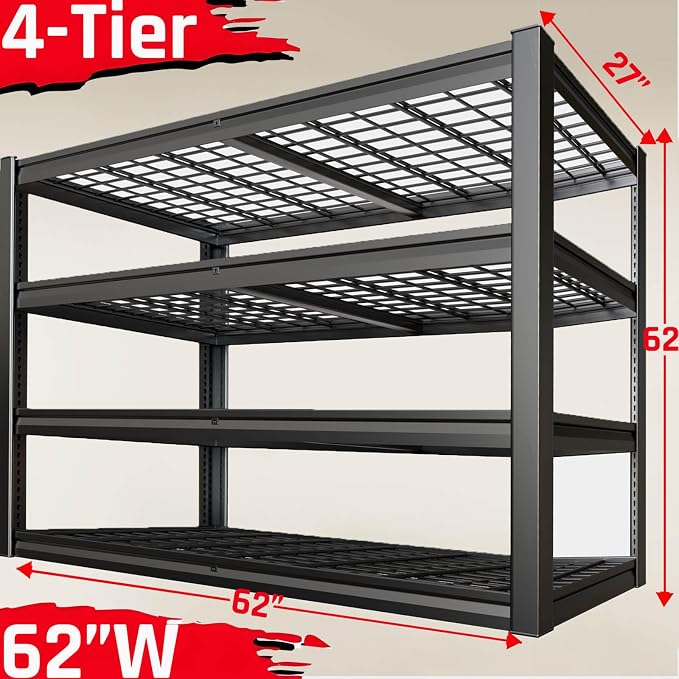 62" Wide Heavy Duty Garage Shelving Units, Steel Shelf, Large Storage Rack - Image 3