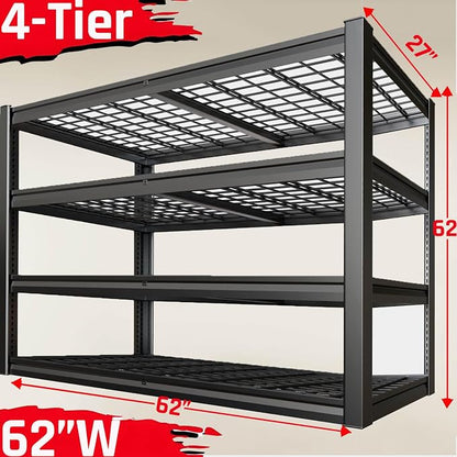 62" Wide Heavy Duty Garage Shelving Units, Steel Shelf, Large Storage Rack - Image 3