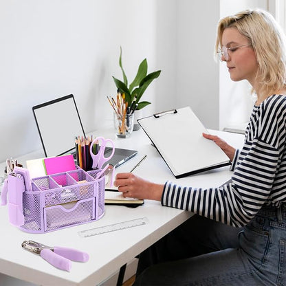 17 in 1 Purple Desk Organizers and Accessories Set, 3 Office Desk Supplies - Image 9