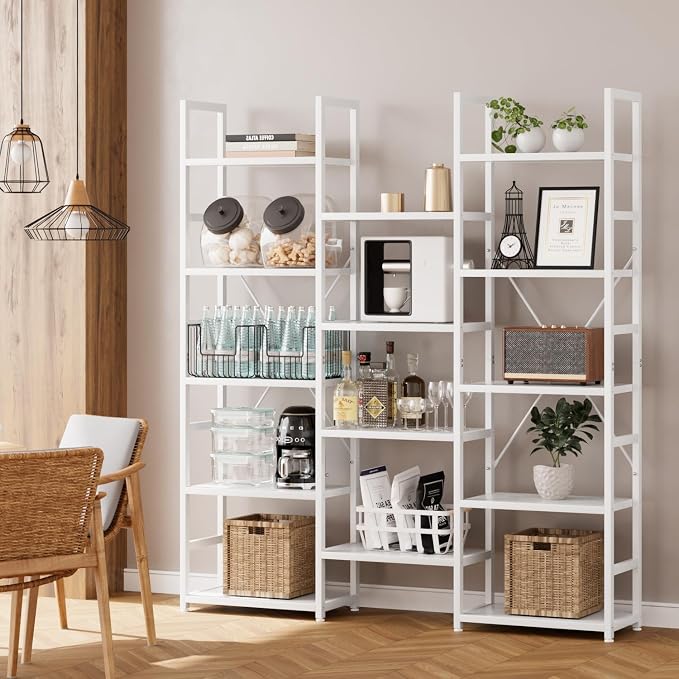 NUMENN Triple Column 5 Tier Bookshelf, Bookcase - Image 5