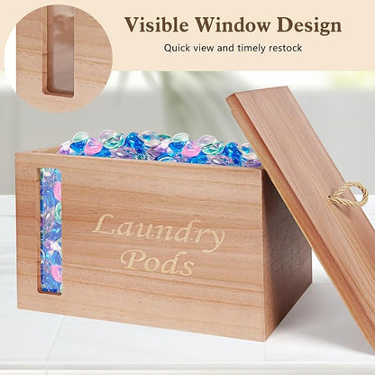 2 Pcs Wood Laundry Pods Container & Dryer Sheet Holder, Solid Pine Laundry - Image 5