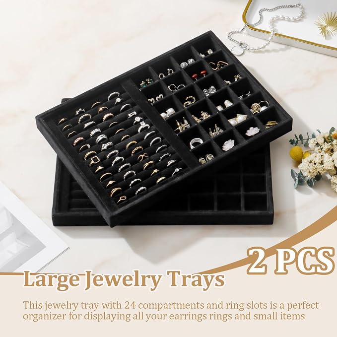 Large Velvet Jewelry Tray 2 Pack Stackable Jewelry Display Drawer Inserts Trays - Image 2