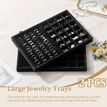 Large Velvet Jewelry Tray 2 Pack Stackable Jewelry Display Drawer Inserts Trays - Image 2
