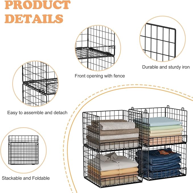 Stackable Closet Organizers and Storage Baskets, 4-Tier Closet Shelf Organizer - Image 4
