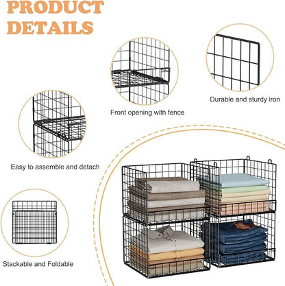 Stackable Closet Organizers and Storage Baskets, 4-Tier Closet Shelf Organizer - Image 4