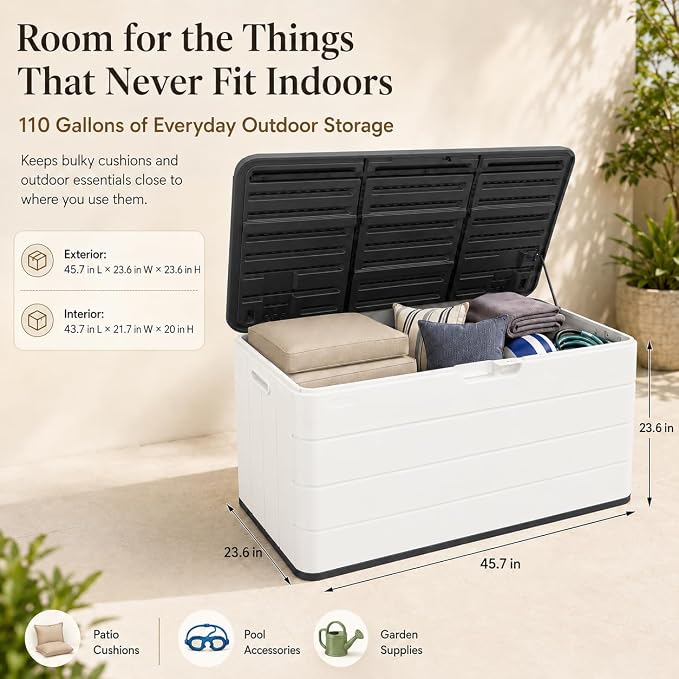 ADDOK 110 Gallon Outdoor Storage Box, Waterproof HDPE Resin Deck Box, Lockable - Image 3