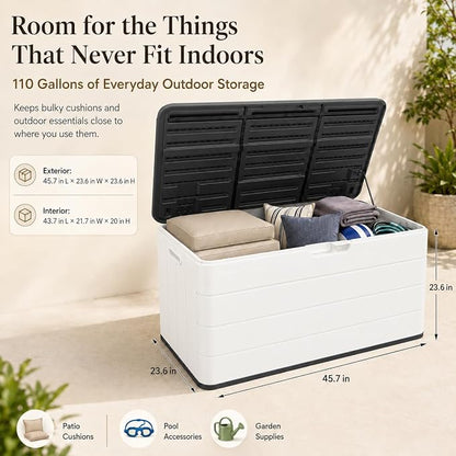 ADDOK 110 Gallon Outdoor Storage Box, Waterproof HDPE Resin Deck Box, Lockable - Image 3