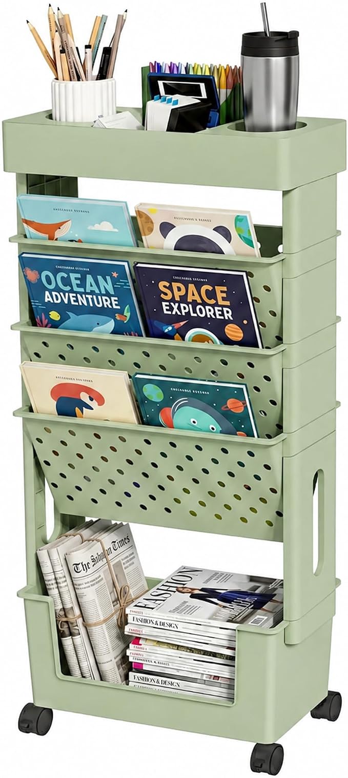 5-Tier Rolling Bookshelf Magazine Rack by yeavs
