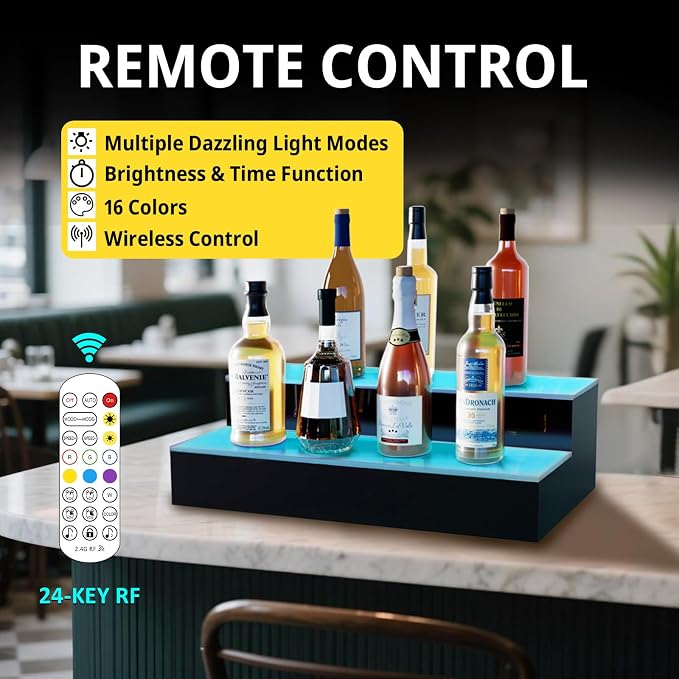 VONCI LED Lighted Liquor Bottle Display Shelf, 16-Inch 2-Step Bar Bottle - Image 2