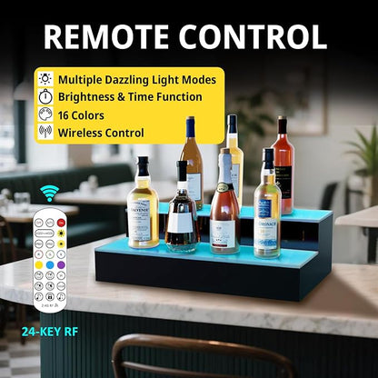 VONCI LED Lighted Liquor Bottle Display Shelf, 16-Inch 2-Step Bar Bottle - Image 2