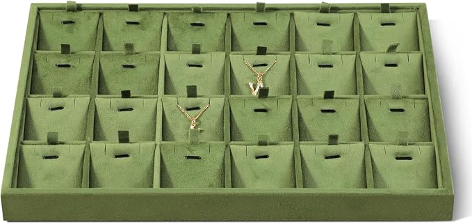 Velvet Necklace Display Tray, Stackable 24 Grid Insert Pendant Necklaces by Dansmiy