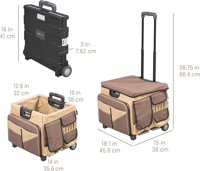 Mobile Utility Cart with Storage Organizer Bag, Rolling Cart, Chocolate/Sand - Image 2