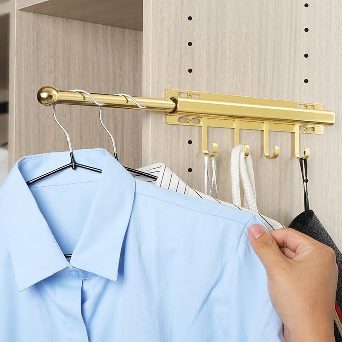 BaiNong Valet Rod for Closets Pull Out 12" Gold by BaiNong