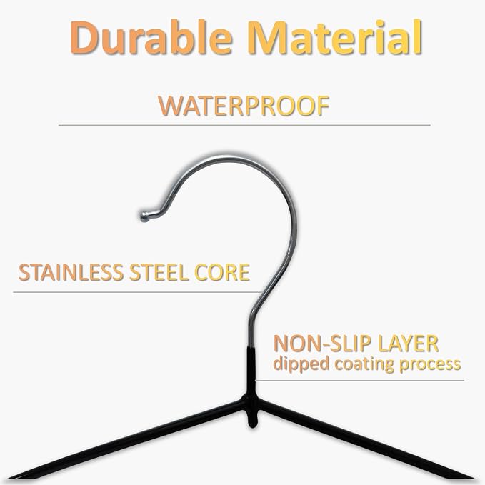 Stainless Steel Rubber Hangers 12-Pack, Heavy Duty Non-Slip Ultrathin Black | - Image 3