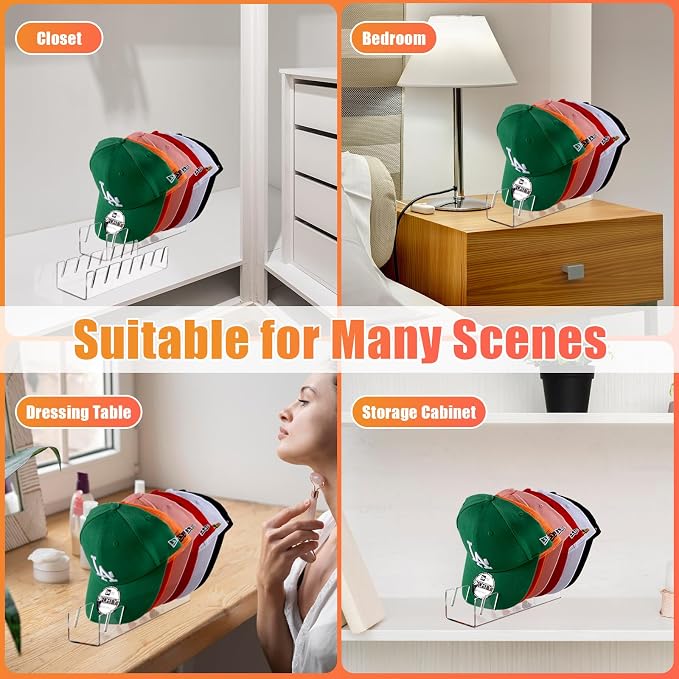 Hat Stand for Baseball Caps, 4 Pack No Install Acrylic Hat Organizer for 28 - Image 5