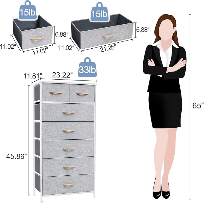 Fabric Dresser with 7 Drawers, Vertical Storage Tower | Sturdy Steel Frame - Image 3