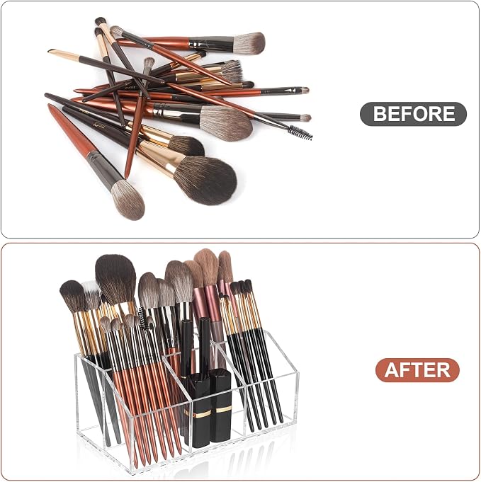 Clear Makeup Brush Holder Organizer Acrylic 6-Slots Cosmetic Brushes Storage - Image 3