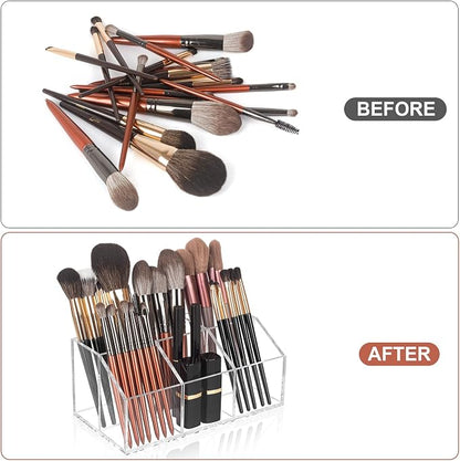 Clear Makeup Brush Holder Organizer Acrylic 6-Slots Cosmetic Brushes Storage - Image 3