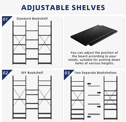 NUMENN Triple Column 5 Tier Bookshelf, Bookcase - Image 7
