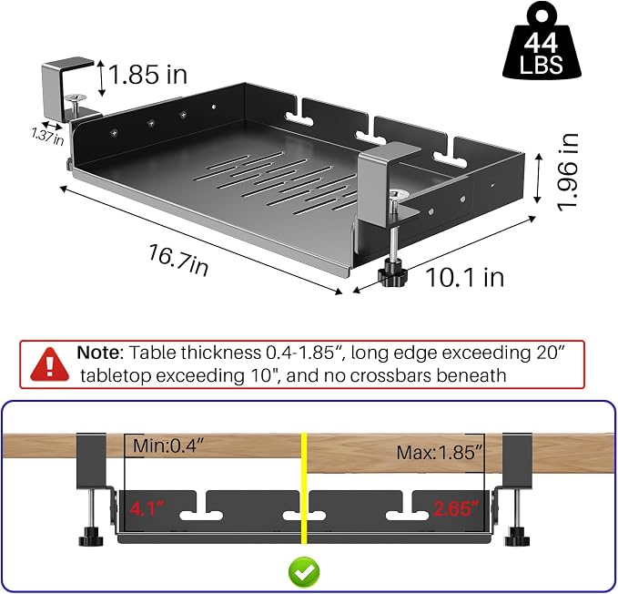 No Drill Under Desk Laptop Mount, Metal Under Desk Storage Shelf - Image 2
