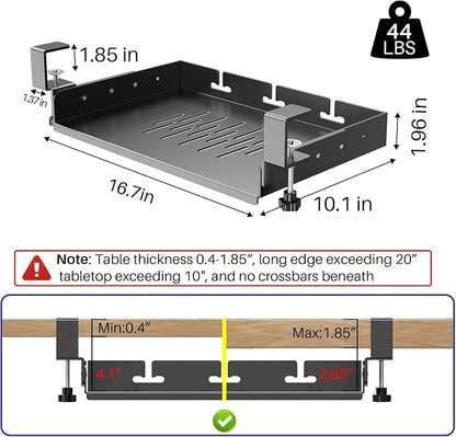 No Drill Under Desk Laptop Mount, Metal Under Desk Storage Shelf - Image 2