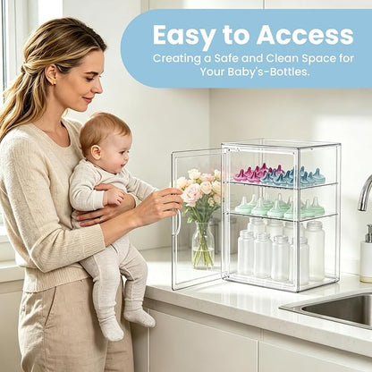 BOHOIDEE 14.17"X10.63"X10.63" Baby Bottle Organizer 3 Tier Clear Acrylic Storage - Image 7