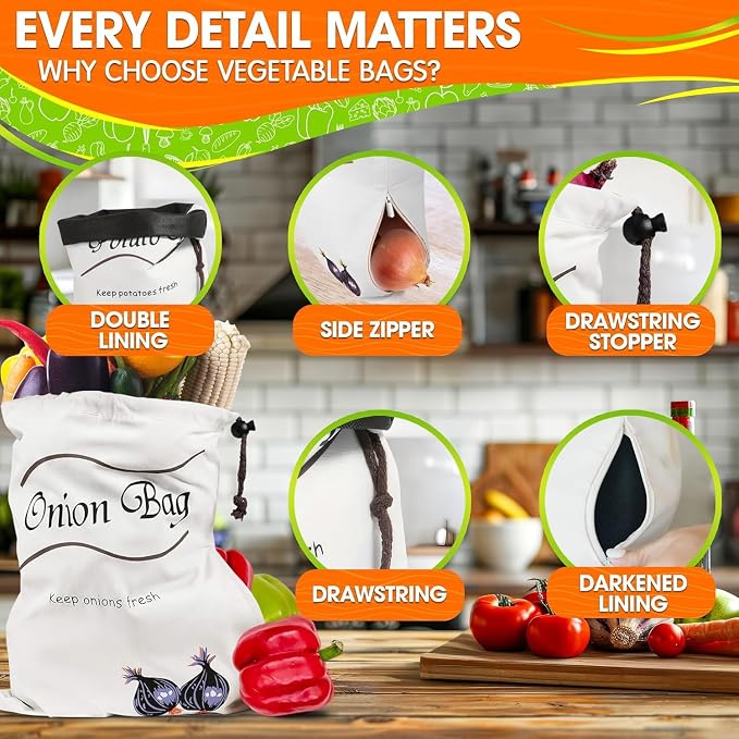2Pcs Potato and Onion Storage Bags – Reusable Cotton Produce Bags - Image 4