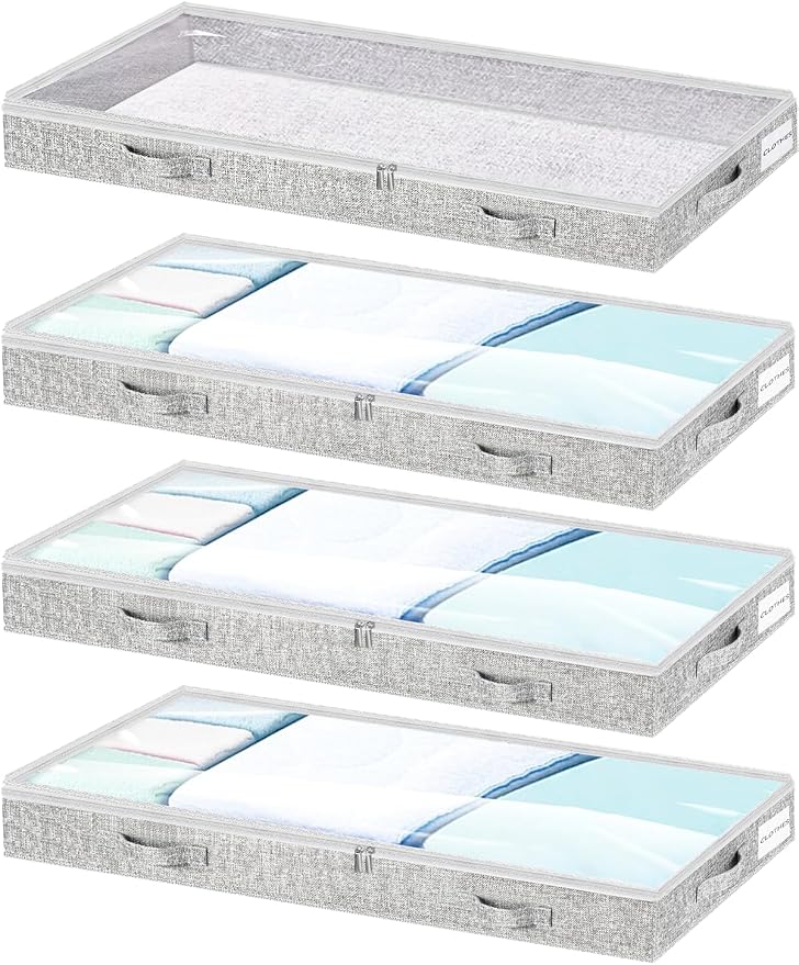 Low Profile Under Bed Storage, 3-Inch High Foldable Underbed Storage Bins by Tinharthy