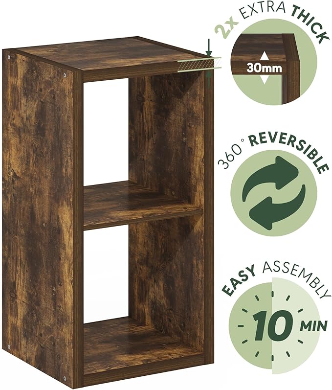 Furinno Cubicle 2-Cube Book Shelf, Extra Thick Frame Bookshelf, Amber Pine | - Image 8