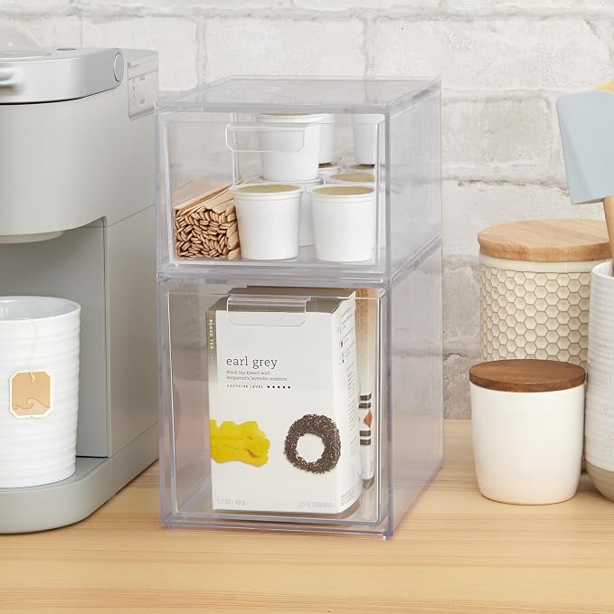 STORi Audrey Stackable Clear Bin Plastic Organizer Drawers | 2 Piece Set | - Image 5
