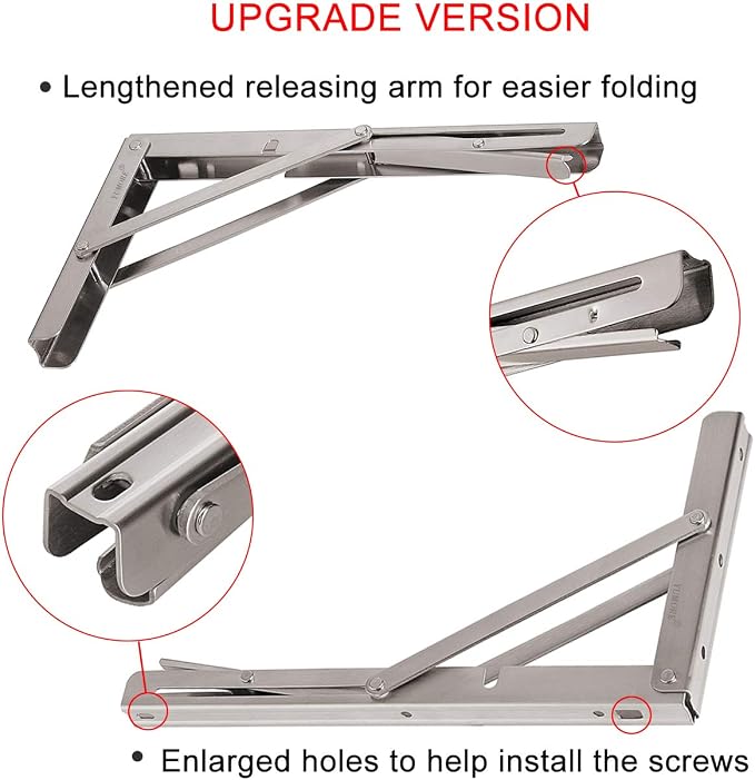 YUMORE Folding Shelf Brackets 12", Max Load: 330lb Heavy Duty Stainless Steel - Image 2