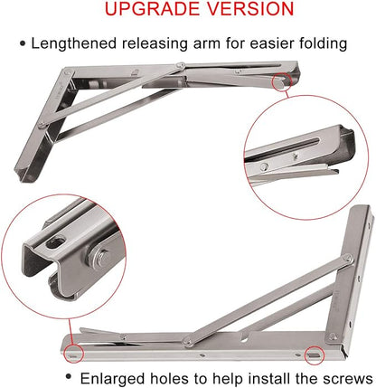 YUMORE Folding Shelf Brackets 12", Max Load: 330lb Heavy Duty Stainless Steel - Image 2