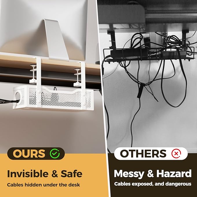 Under Desk Cable Management Tray White, Cinati Wire Organizers No Drill - Image 3