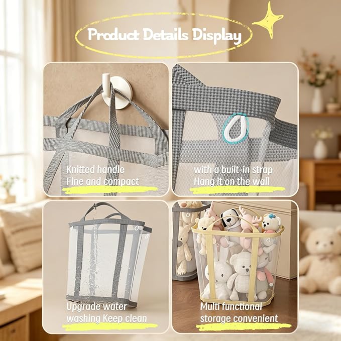 Wall-Mounted Foldable Laundry Basket, 41L Collapsible Mesh Laundry Hamper - Image 2