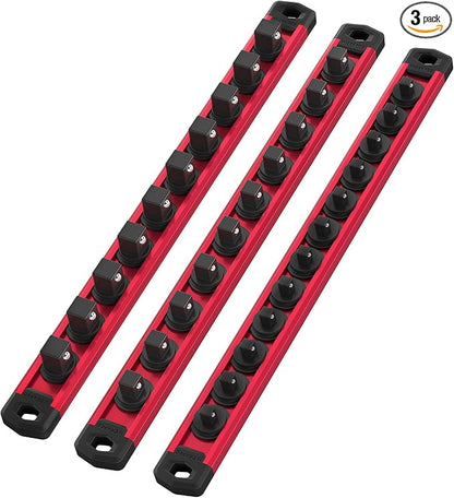 WORKPRO Magnetic Socket Organizer Set, 3-Piece Aluminum Alloy Socket Rail by WORKPRO