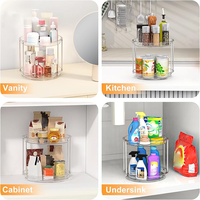 360 Rotating Makeup Organizer – 2 Tier Lazy Susan Turntable Organizer, Spinning - Image 6