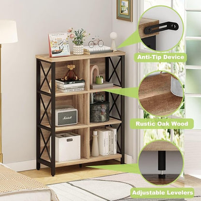 FATORRI 6 Cube Storage Organizer Shelf, Wood and Metal Cubby Bookcase, - Image 6