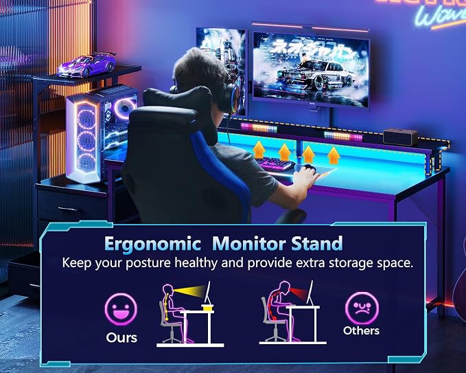 AODK 59 Inch Gaming Desk with LED Light- Reversible Computer Desk with Storage - Image 6