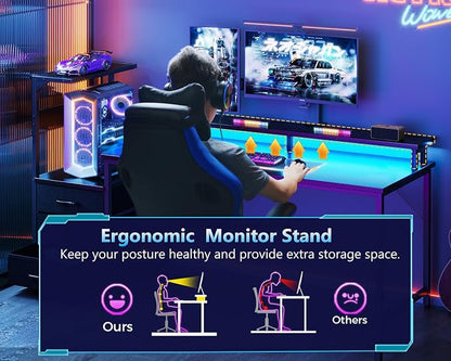 AODK 59 Inch Gaming Desk with LED Light- Reversible Computer Desk with Storage - Image 6