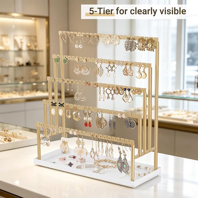 Mkono 5-Tier Earring Holder Organizer Metal Jewelry Display Stand - Image 4